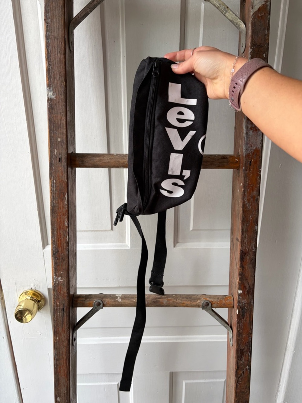 Levi's Black Waist Pack with White Vertical Logo